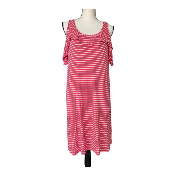 NWT Max Studio Red Striped Cold Shoulder Sundress Size L - Picture 1 of 7
